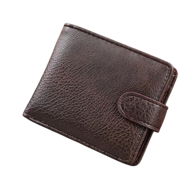 Men's Genuine Leather Bifold Wallet for 9 Cards - Dark Brown