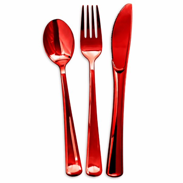 Stainless Steel Cutlery Bulk Set - 50 Piece - Red