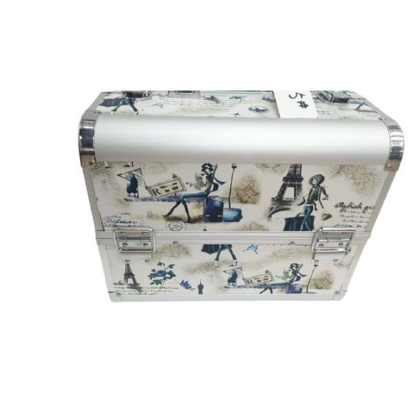Large Professional Aluminium MakeUp Blue White Cosmetic Suit Carry Case