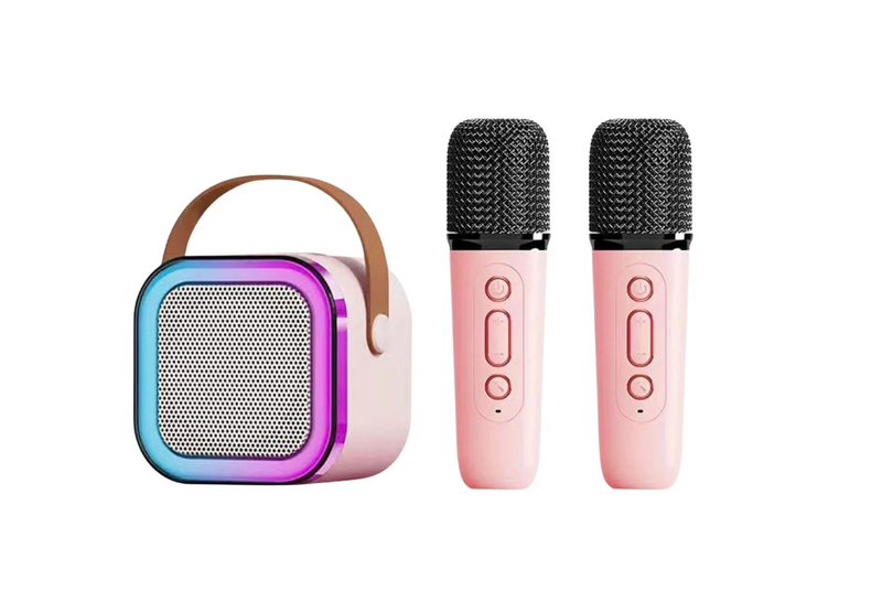Wireless Portable Karaoke System with Two Microphones-Pink