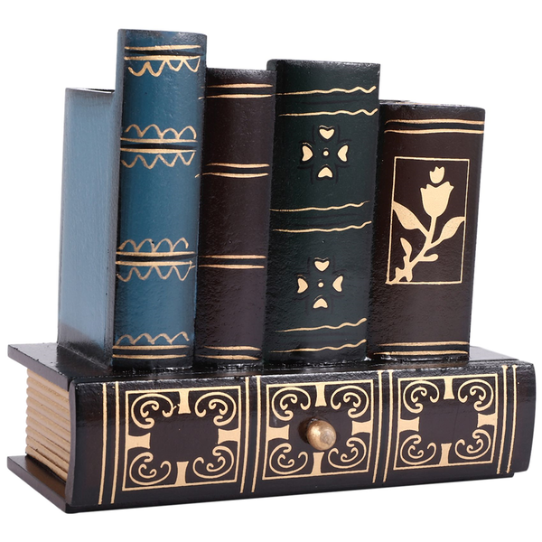 Multifunction Retro Wooden Pen Holder Book Shape Storage Box Drawers
