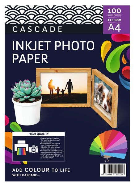Cascade A4 Inkjet Printable Inkjet Photo Paper 115gsm - 100 Sheets