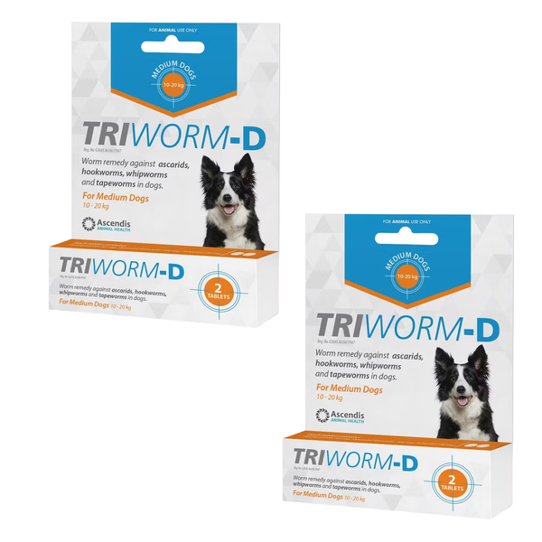 Triworm-D Dewormer for Medium Dogs (10-20kg) (2 tabs) - 2 Pack