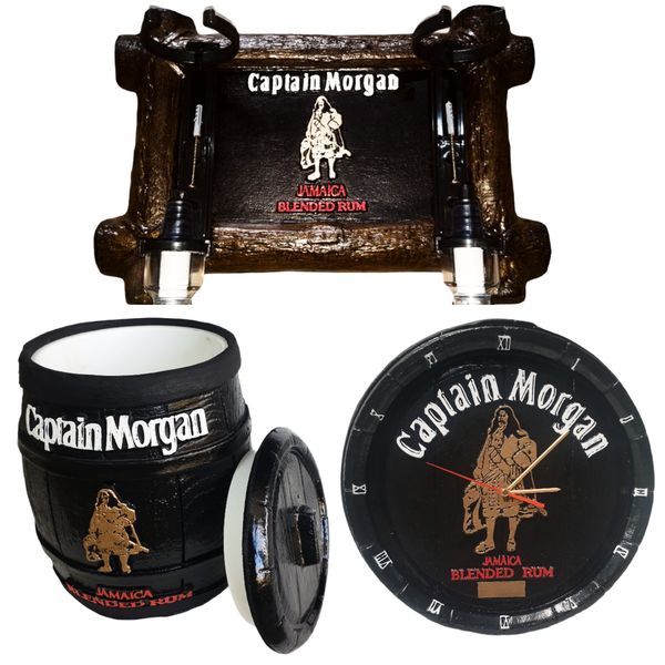 Captain Morgan Mancave Combo (2 Optic Liquor Dispenser, Ice Bucket &amp; Clock)