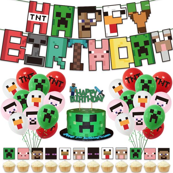Birthday party flag raising balloon cake topper set