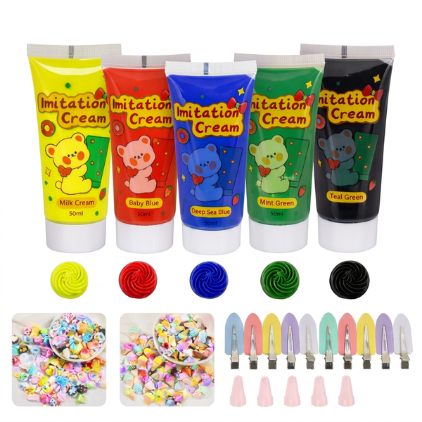 5 Whipped Cream Glue with Hair Clips &amp; Charms DIY Deco Art Craft Set 07