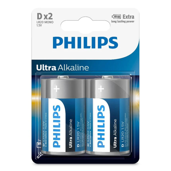 Philips D Size Alkaline Batteries - 1.5 V (Pack of 2)