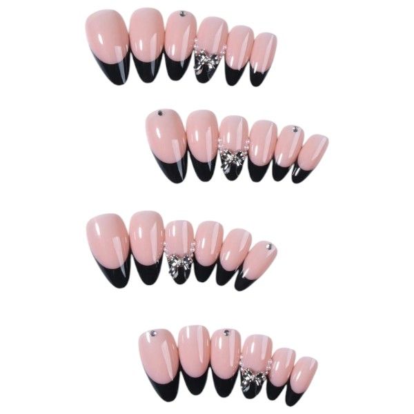 24 Piece - Long Almond Shaped Nails With 3D Bow Accents - Multicolor