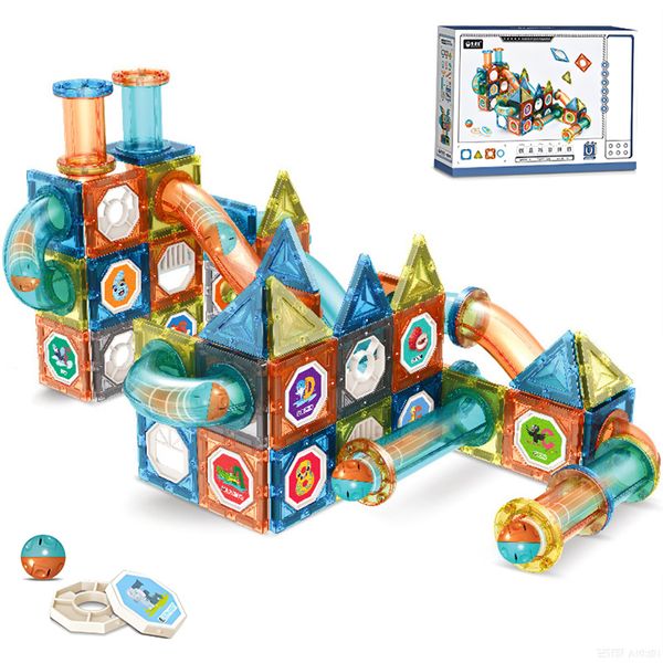 132 pieces Kids Magnetic Building Blocks with Running Ball STEM Toys Gift