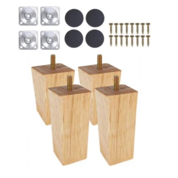 A Set Of 4 Furniture Legs, Made Of Wood, Natural Wood Color, 12 CM