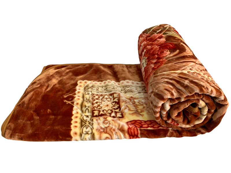 Azaz High Quality Reversible Blanket Brown with Red Rose Theme 3kg