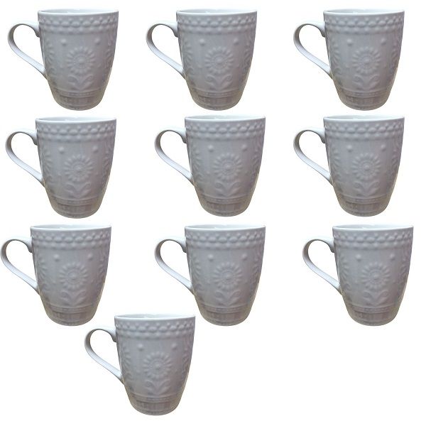 10-Piece 10.5cm Coffee &amp; Tea Cup in White with floral design.