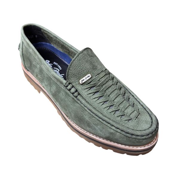 Men's Olive Green Nubuck Leather Woven Loafers
