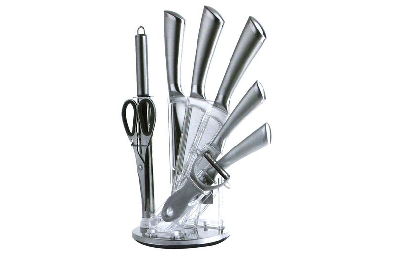 Zazo Stainless Steel Kitchen Knife Set and Rotating Stand - 9 Piece