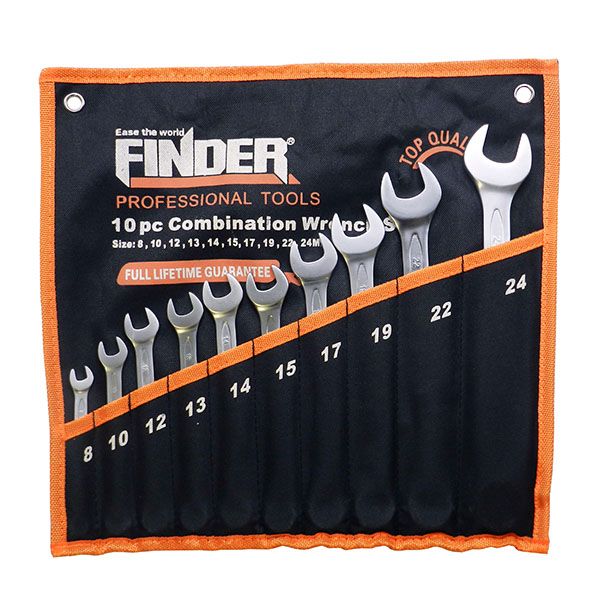 10 Piece Finder Carbon Steel Combination Wrench Set (8mm to 24mm)