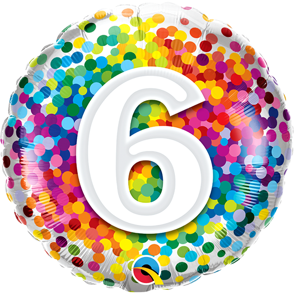 18 Inch Foil Age 6 Rainbow Confetti