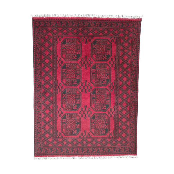 Rugs of Persia / 198 x 148cm Handmade Crimson Red Afghan Elephant Feet Rug