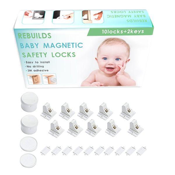 Magnetic Child Safety Locks for Cupboards and Drawers - 10 Locks + 2 Keys