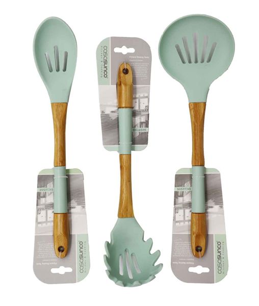 3 Piece Silicone Essential Cooking Utensil Set - Green