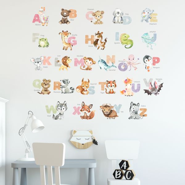 Cartoon Animals 26 English Letters Wall Decoration Stickers Nursery Room
