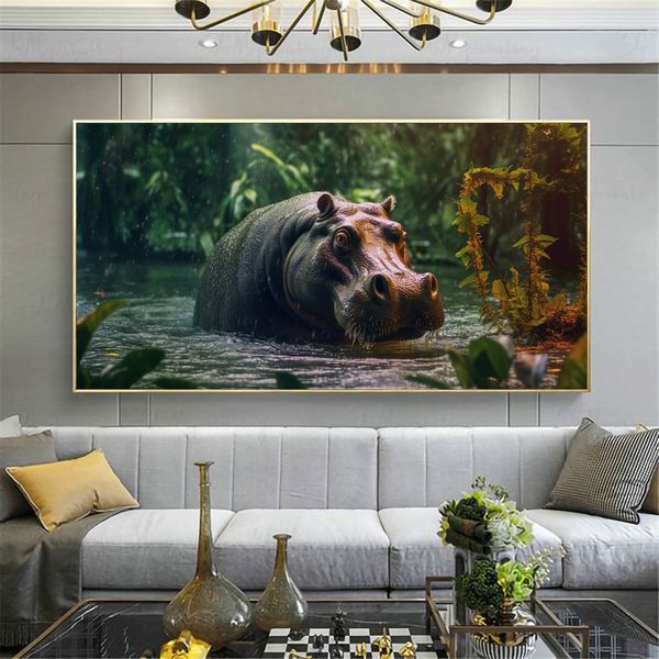 Canvas Wall Artwork - Jungle Majesty Hippo - 0606