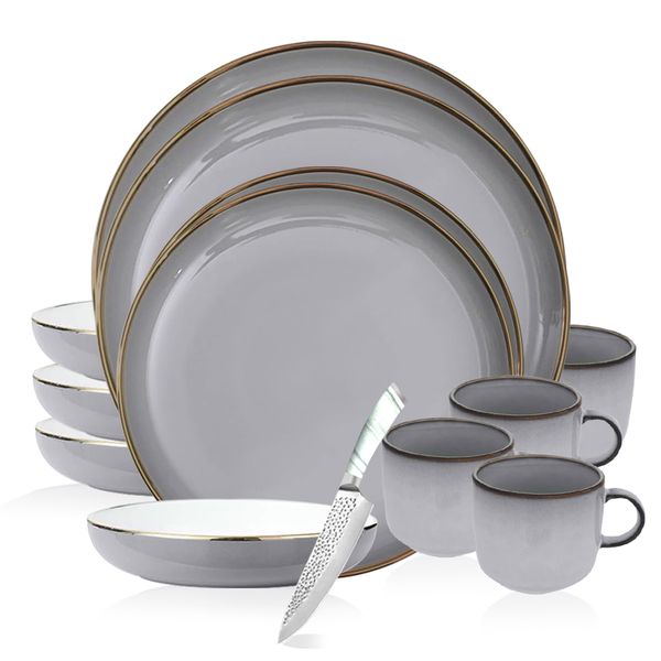 Set of 17 - Luxurious Beautiful Glossy Reactive Glaze Round Dinnerware Set