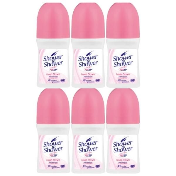 Shower To Shower - Ladies Roll-On 50ml -Fresh Dawn - Pack of 6