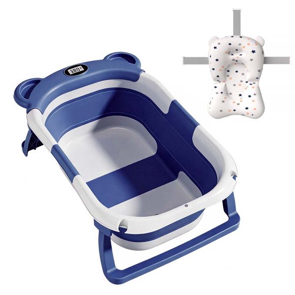 Foldable Baby Bathtub with Anti-Slip Cushion and Temperature Display