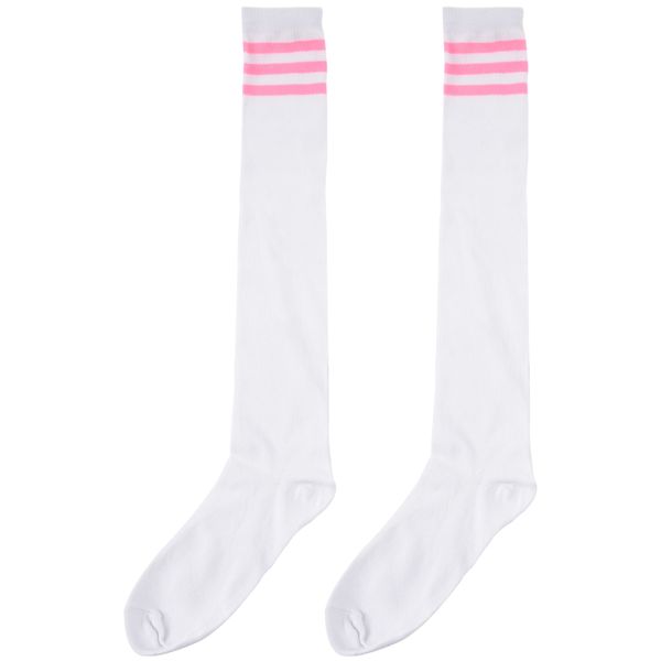 Womens Highs Tights Over Knee Socks White w Pink 1Pair