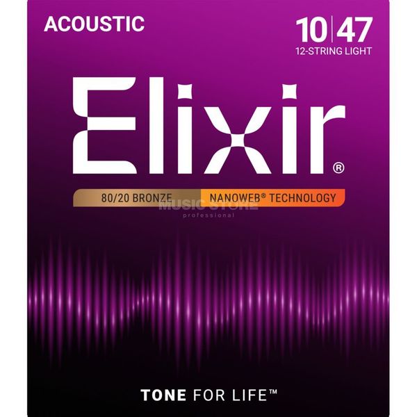 Elixir Nanoweb 80/20 Bronze Light 12-String Acoustic Guitar Strings (10-47)