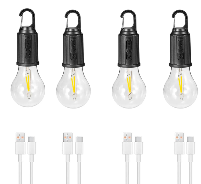 Rechargeable LED Camping Light Bulbs With 3 Modes (4 Pack)