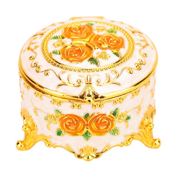 Vintage Rose Metal Jewelry Box for Earrings &amp; Necklaces Storage