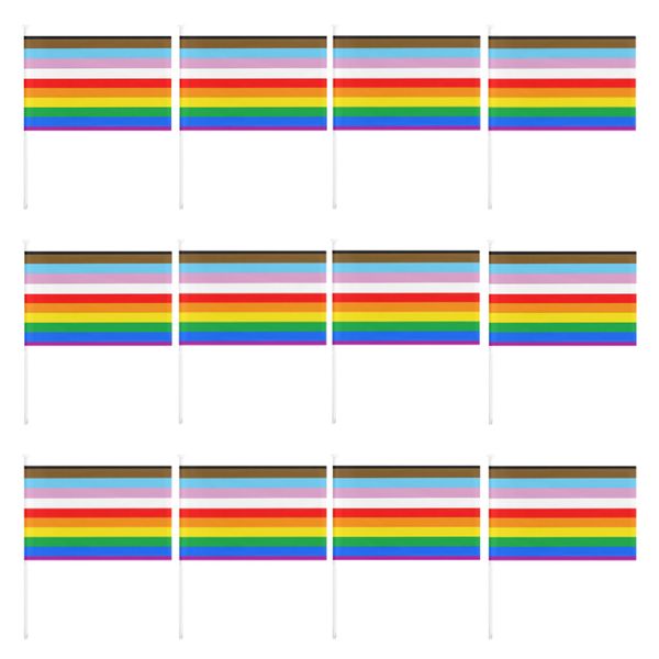 Home Decor Hand Held Progress LGBTQ Rainbow Flags Set of 12 (30cm)