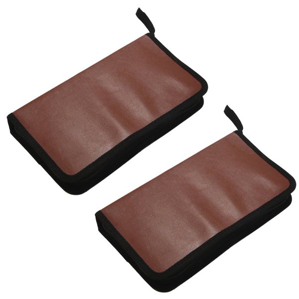 2X 80-Discs Portable Leather Storage Bag Zippered Storage Case -Brown