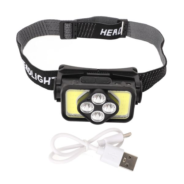 USB Rechargeable COB Headlamp IPX4 Waterproof For Fishing