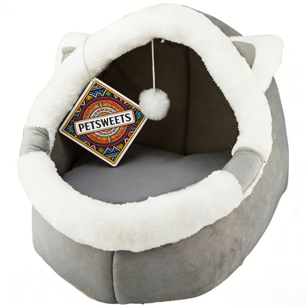 Cat Beds with Hanging toy Small Dog Cave Bed with Anti-Slip - Large