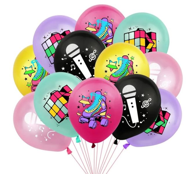 Retro Disco Themed Latex Balloon Set - 12 Balloons (Black)