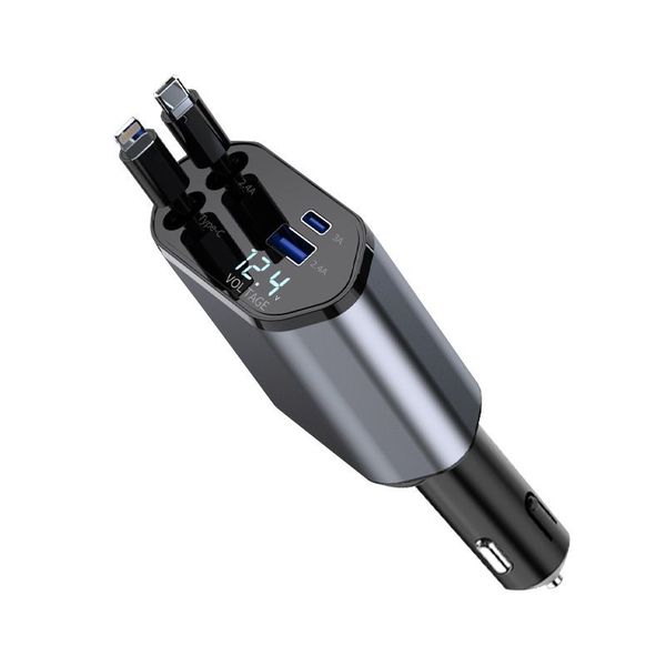 120W Fast 4-in-1 Car Charger, USB And Type-C Ports Adjustable 180 Plug