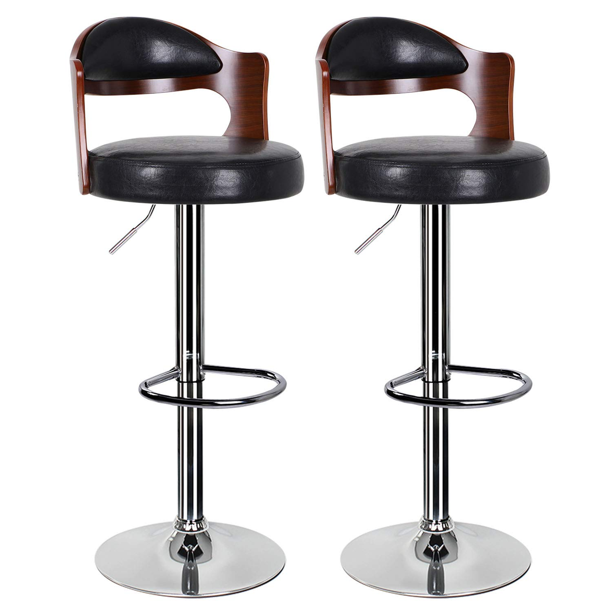 Bar Stools / Kitchen / Cafe Swivel Chairs Set of 2 Black / Brown