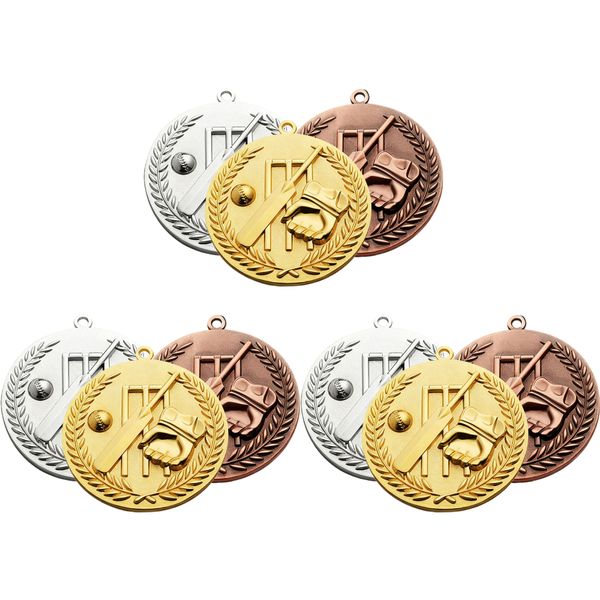 9-Pack Antique Baseball Medals in Gold Silver and Bronze for Winners