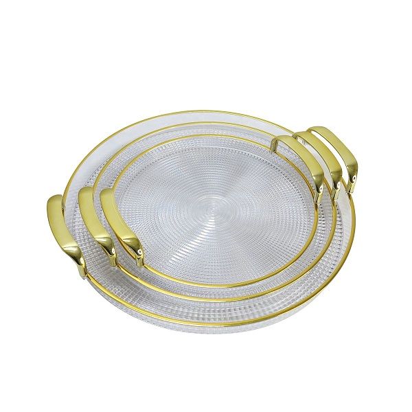 Elegant Transparent Fruit Bowl with Golden Rim 3 Piece
