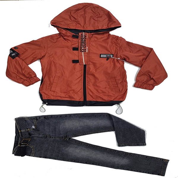 Boys Brown Jacket and Grey Denim Jean Set
