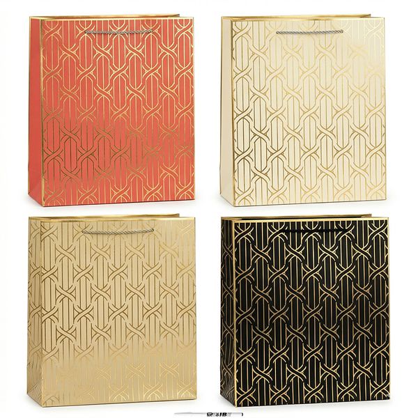 4 Pieces Large Gold Pattern Luxury Gifting Gift Bags Set With ReVibe Pen