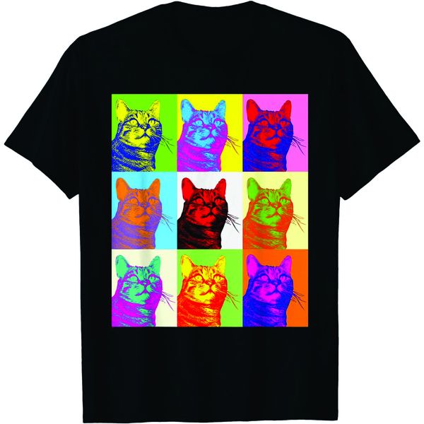 Qtees Africa - Cat Lovers - Pop Art Cat Collage Black T-Shirt