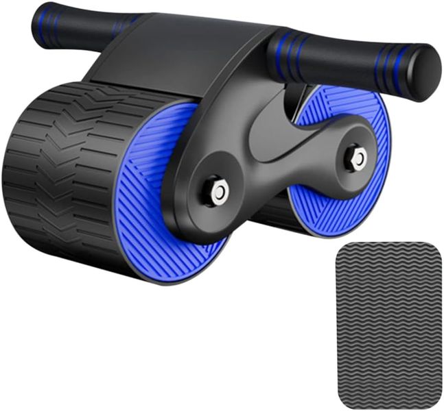 AB Wheel Automatic Rebound Wheel Abdominal Roller Wheel with Knee Mat- Blue