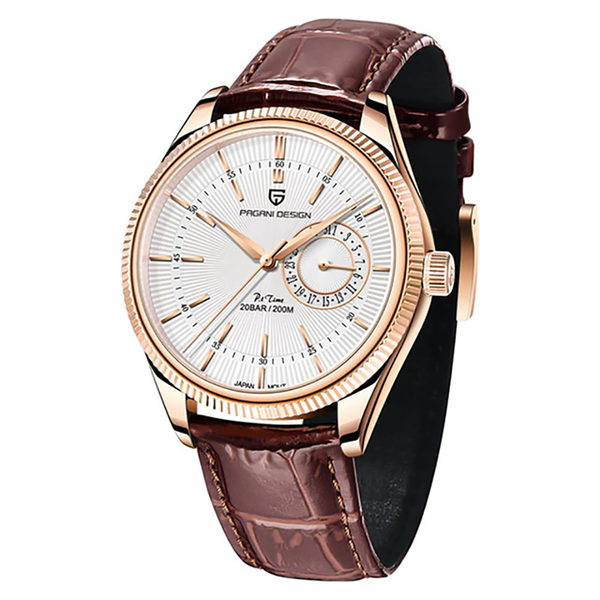 Pagani Design Men's Quartz Watch with Leather Strap Gold &amp; White Edition