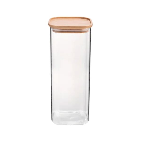 Beech Lid Glass Kitchen Storage Jar 11x11x25.5cm