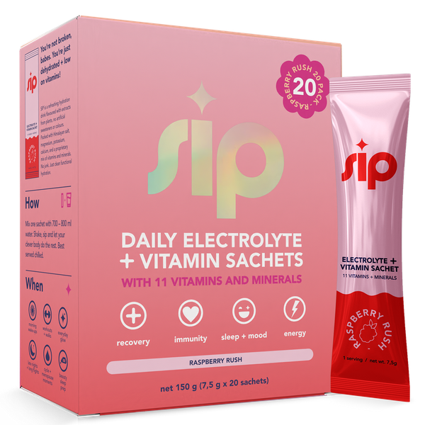 SIP Daily Electrolyte &amp; Vitamin Sachets - Raspberry Rush - 20 Pack