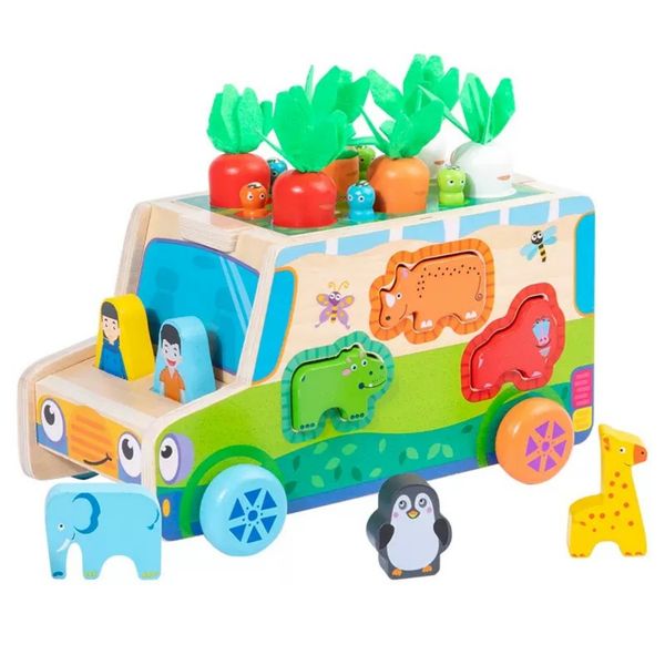 Montessori Wooden Toy Car for Toddlers 1-3, Educational Motor Skills Gift