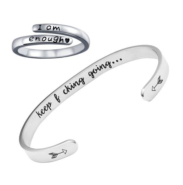 POU Stainless Steel Ring and Cuff Set - I am Enough / Keep Going